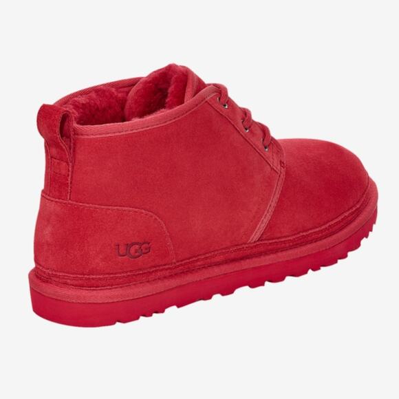 NEW UGG Suede Fur Lined Neumal Boot Lace Up Chukka Ankle Booties Samba Red 9
